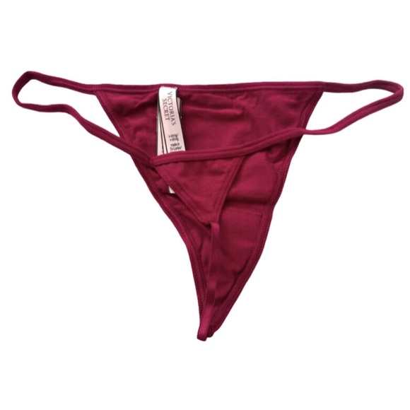 Victorias Secret NWT Cotton Blend Claret Red Logo G V String Thong Panty - Picture 2 of 2